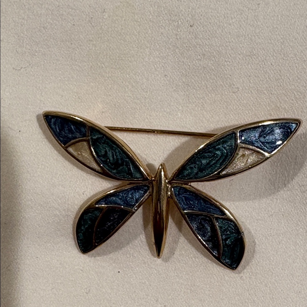 Gold and Blue Butterfly Brooch